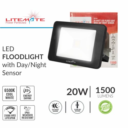 LITEMATE LED FLOODLIGHT WITH DAY / NIGHT SENSOR 20 WATT