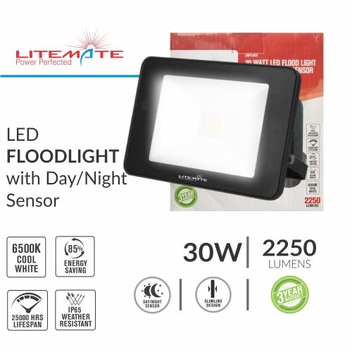 LITEMATE LED FLOODLIGHT WITH DAY / NIGHT SENSOR 30 WATT