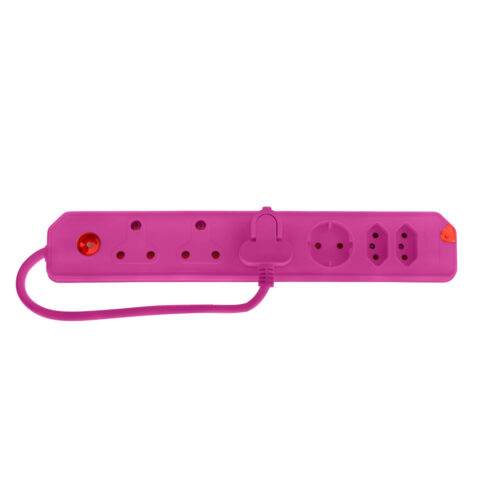 ELECTRICMATE PINK 6-WAY MULTIPLUG WITH OVERLOAD PROTECTION