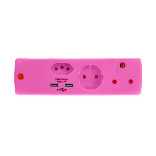 ELECTRICMATE PINK 1 X 16AMP + 1 X 5AMP + 1 X SCHUKO + 2.1 AMP USB  ADAPTOR