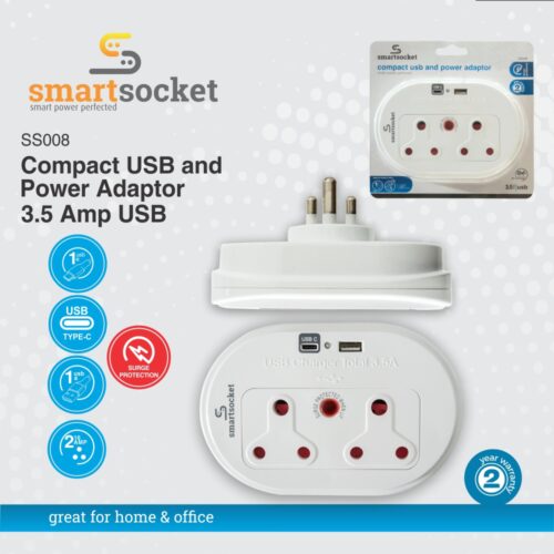 SMARTSOCKET COMPACT USB AND POWER ADAPTOR 3.5 AMP USB