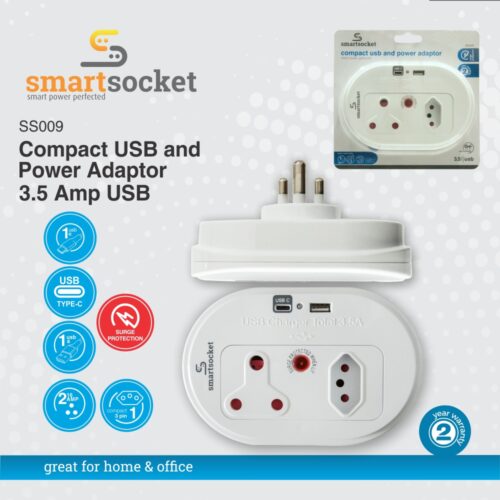 SMARTSOCKET COMPACT USB AND POWER ADAPTOR 3.5 AMP USB