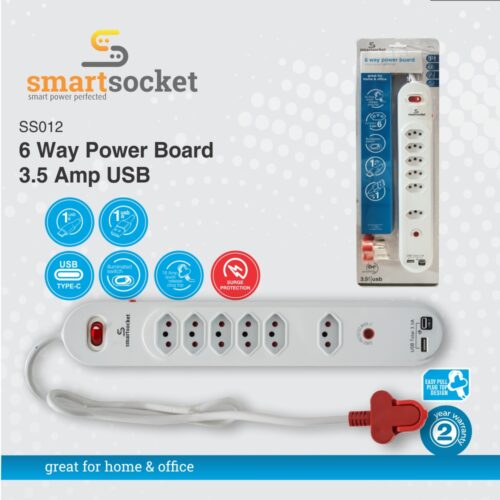 SMARTSOCKET 6 WAY POWER BOARD 3.5 AMP USB