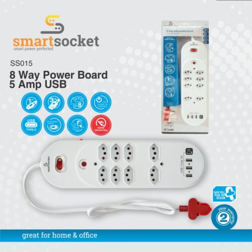 SMARTSOCKET 8 WAY POWER BOARD 5 AMP USB