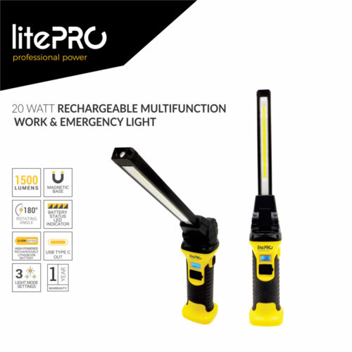 LITEPRO 20 WATT RECHARGEABLE MULTIFUNCTION WORK & EMERGENCY LIGHT